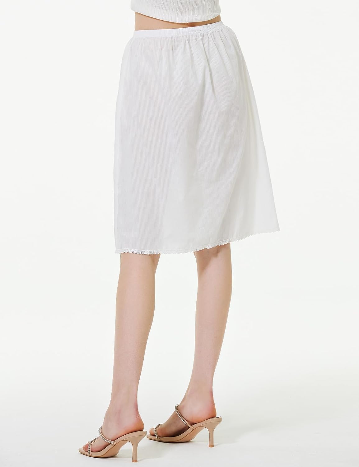 BEAUTELICATE Women 100% Cotton Half Slip Lace Trim Elastic Waist Underskirt